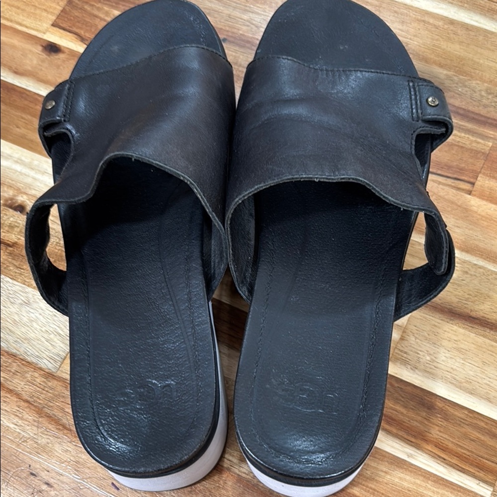 UGG Black Leather Slide Sandals